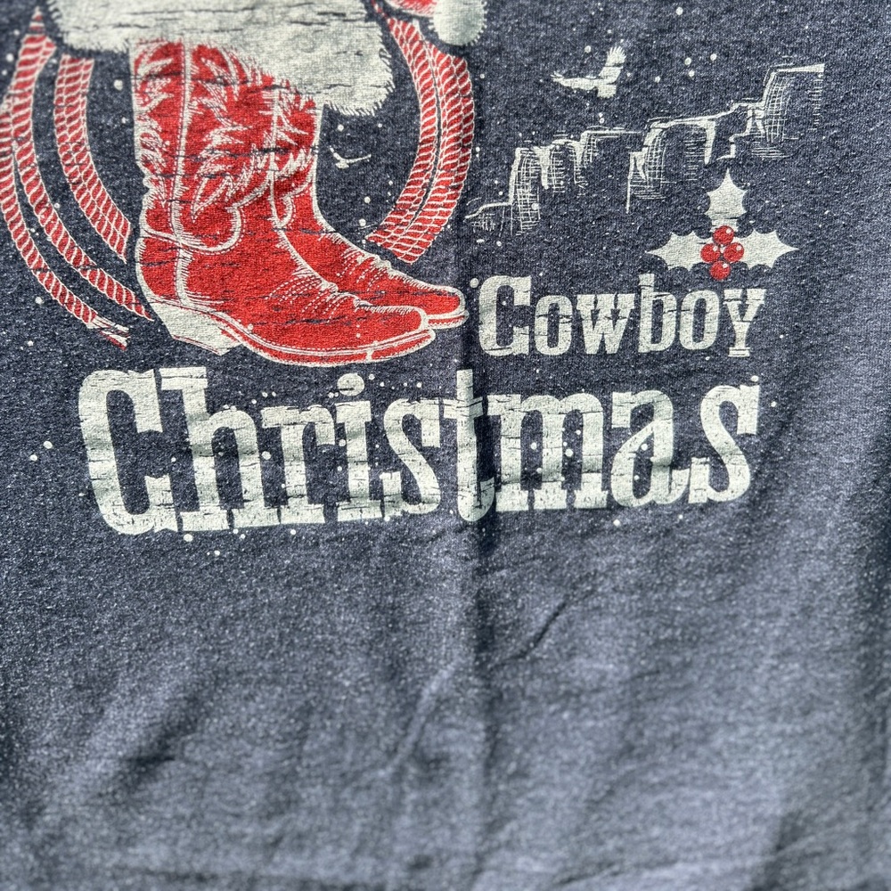 Delta Dark Gray Christmas Cowboy Graphic Tee with Red Boots